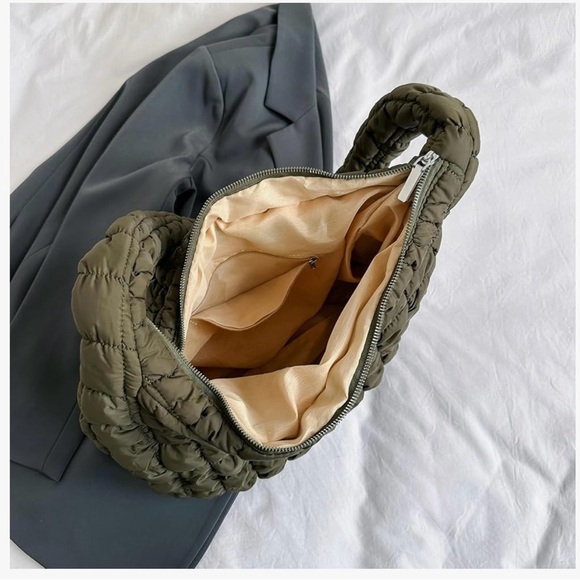 NWOT Crossbody Bag Women Pleated Shoulder Bags Tote Bucket Bag Olive Green - Picture 3 of 9